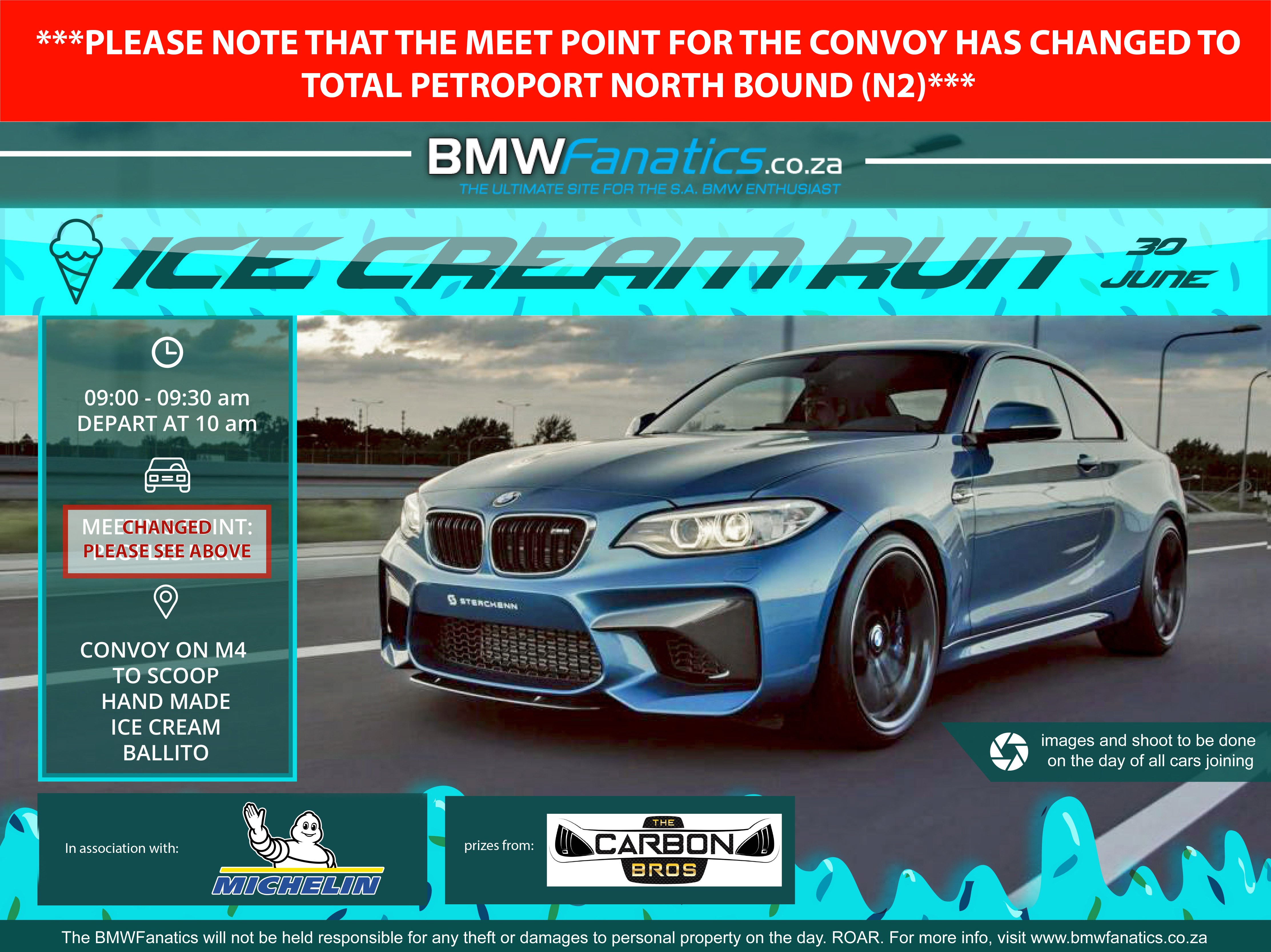 BMW Fanatics Ice Cream Run, Meet Point Destination changed
